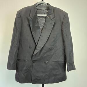 Giorgio Armani Wool Double Breasted Blazer Jacket Black Satin Lapel Formal 40 S